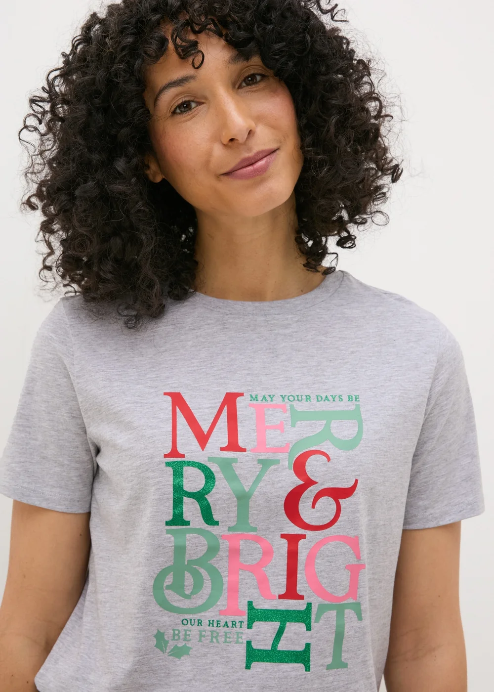 Grey Christmas Merry & Bright T-Shirt - 8 Image 1