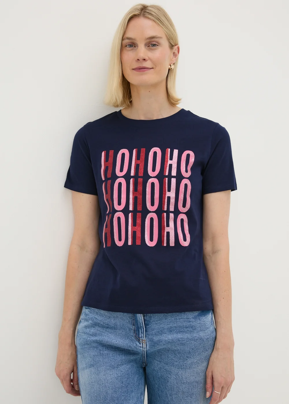 Navy Glitter Ho Ho Ho T-Shirt - 8 Image 1