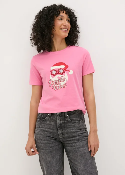 Pink Christmas Sequin Santa T-Shirt - 8 Image 1