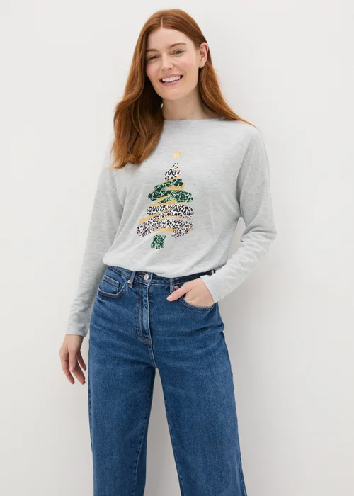 Grey Christmas Tree Long Sleeve Top - Size 8 Image 1