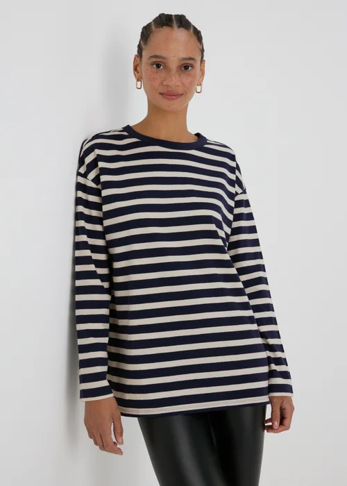 Navy Relaxed Striped T-Shirt - S Image 1