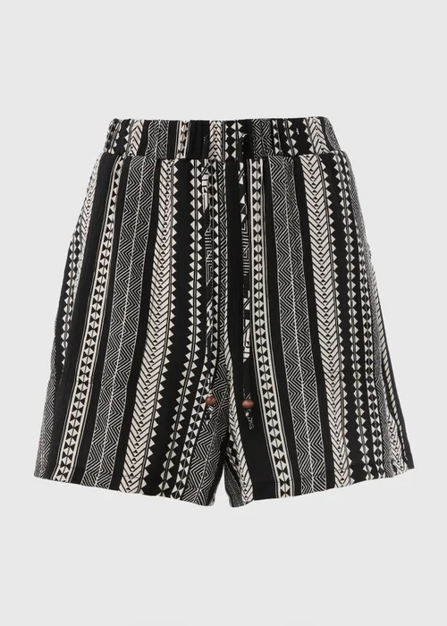Black Mono Print Textured Shorts - 8 Image 5