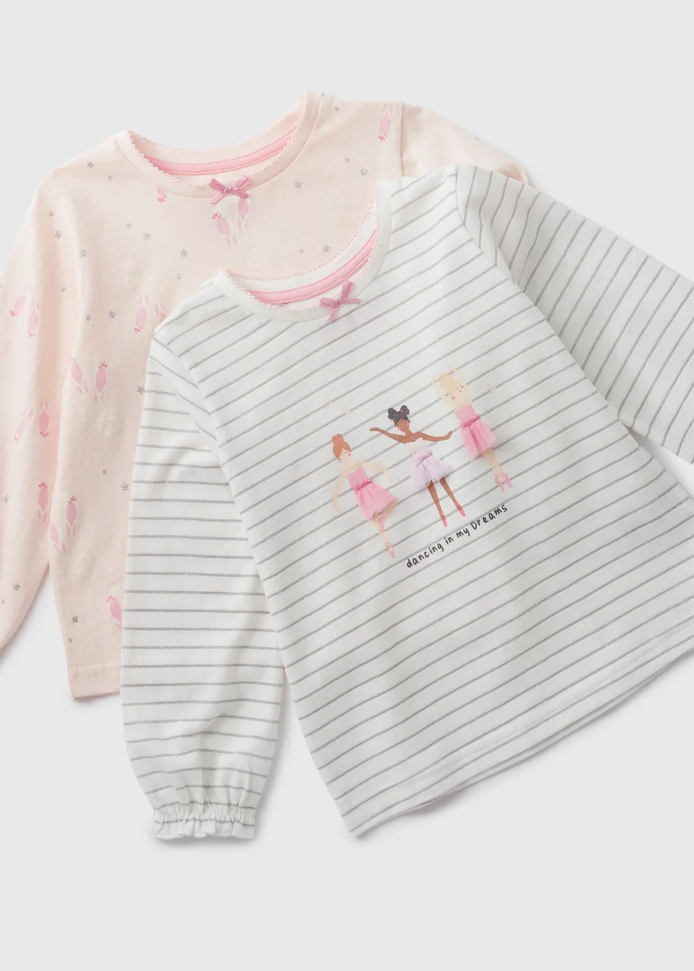 2 Pack Girls Pink Ballerina Top & Bottoms Pyjama Sets (1-7yrs) - Age 2 - 3 Years Image 2