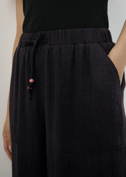 Black Textured Wide Leg Trousers - 8 Image 3