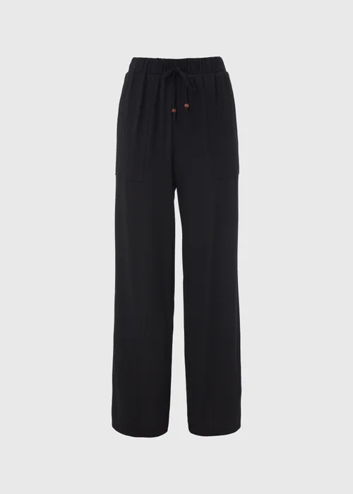 Black Textured Wide Leg Trousers - 8 Image 5