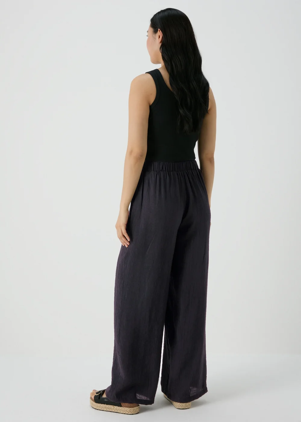 Black Textured Wide Leg Trousers - 8 Image 2