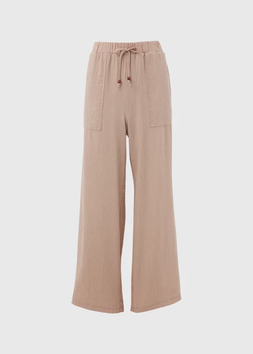 Beige Textured Wide Leg Trousers - 8 Image 5
