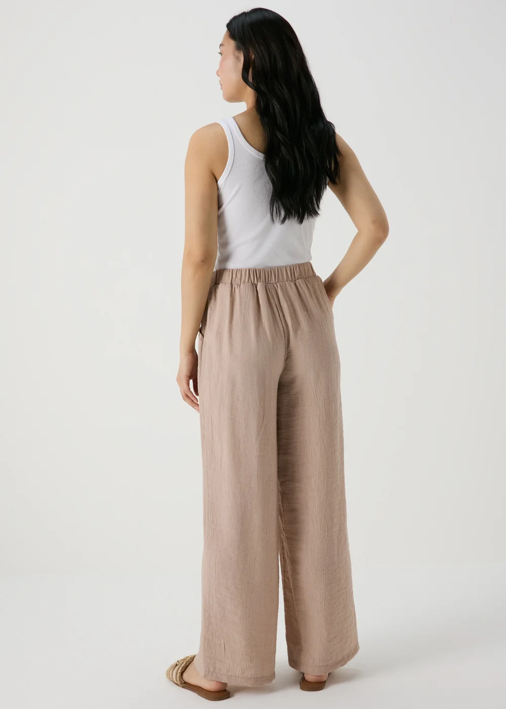 Beige Textured Wide Leg Trousers - 8 Image 2