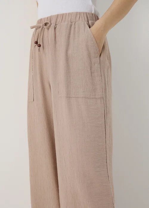 Beige Textured Wide Leg Trousers - 8 Image 3