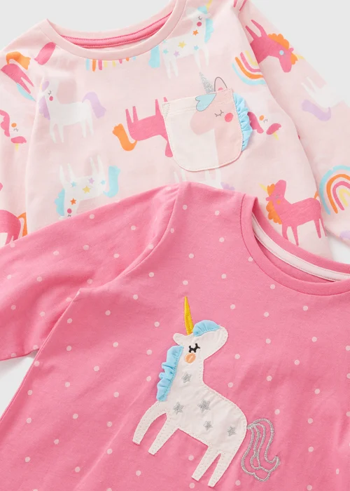 2 Pack Girls Pink Unicorn Pyjama Set (1-7yrs) - 1 half year to 2 Image 2