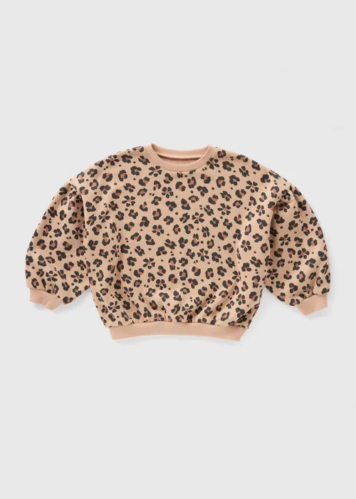 Girls Brown Leopard Print Sweatshirt (1-7yrs) - 1-1.5 Yrs Image 1