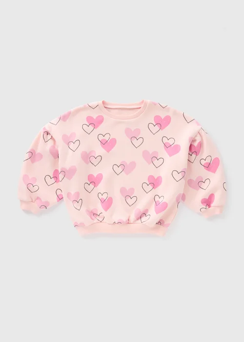 Girls Pink Heart Sweatshirt (1-7yrs) - 1-1.5 Yrs Image 1
