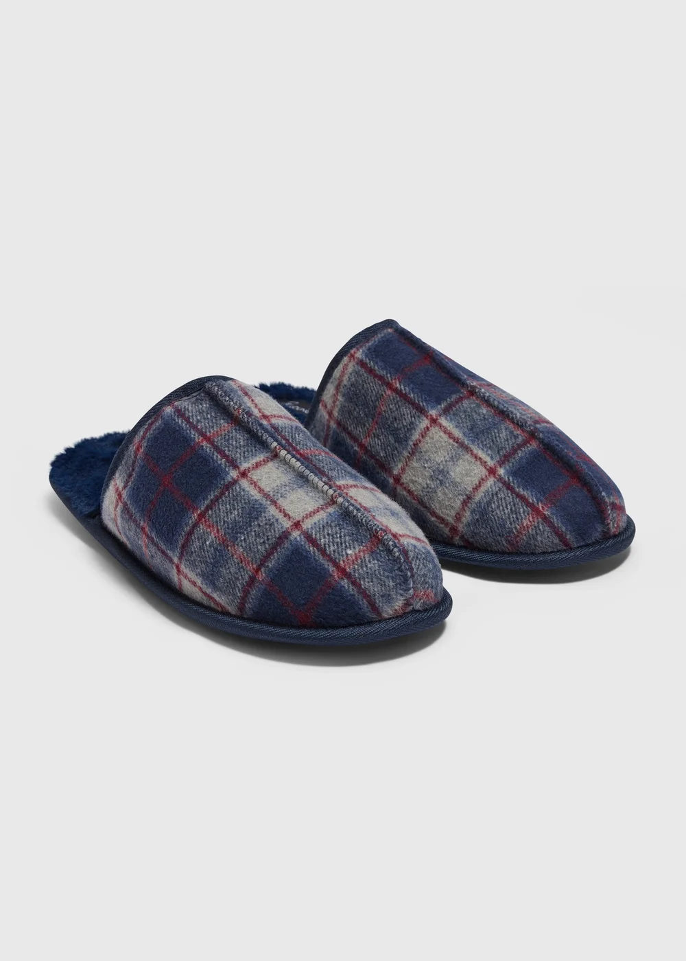 Navy Check Mule Slippers - Size 6 Image 1