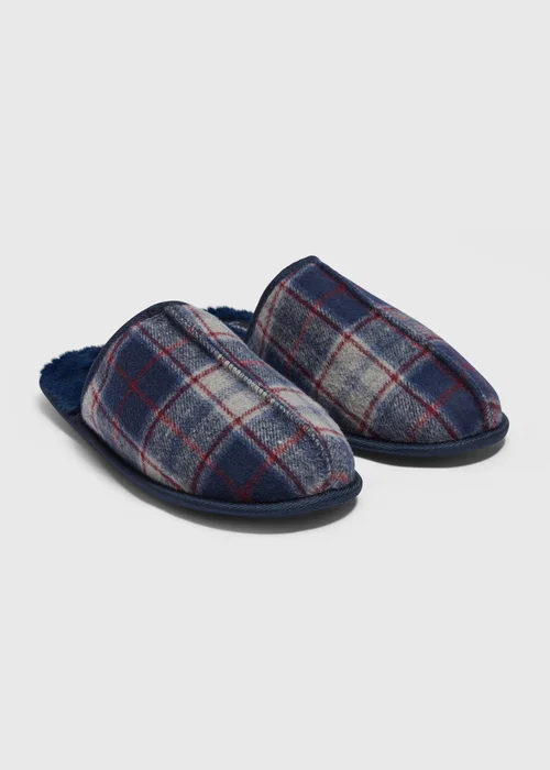 Navy Check Mule Slippers - Size 6 Image 1