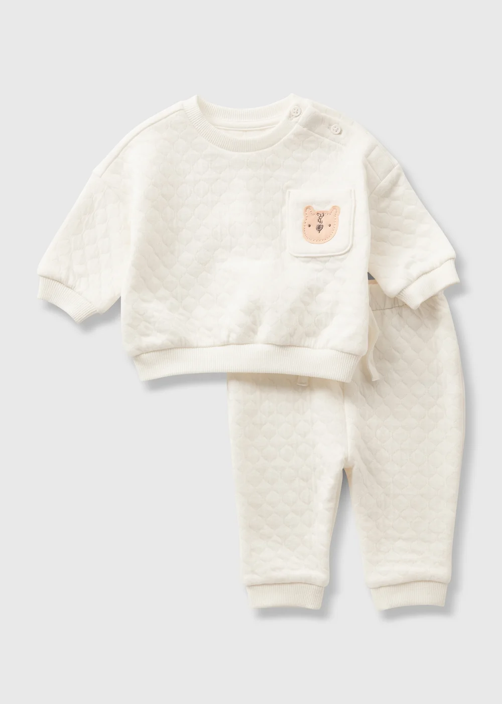 Baby Cream Bear Sweatshirt & Jogging Bottoms Set (Newborn-23mths) - Age 0 - 3 Months Image 1