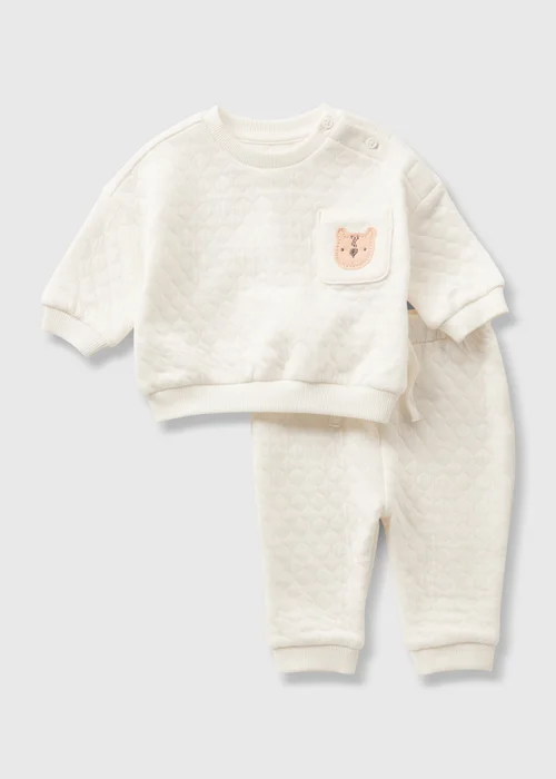 Baby Cream Bear Sweatshirt & Jogging Bottoms Set (Newborn-23mths) - Age 0 - 3 Months Image 1