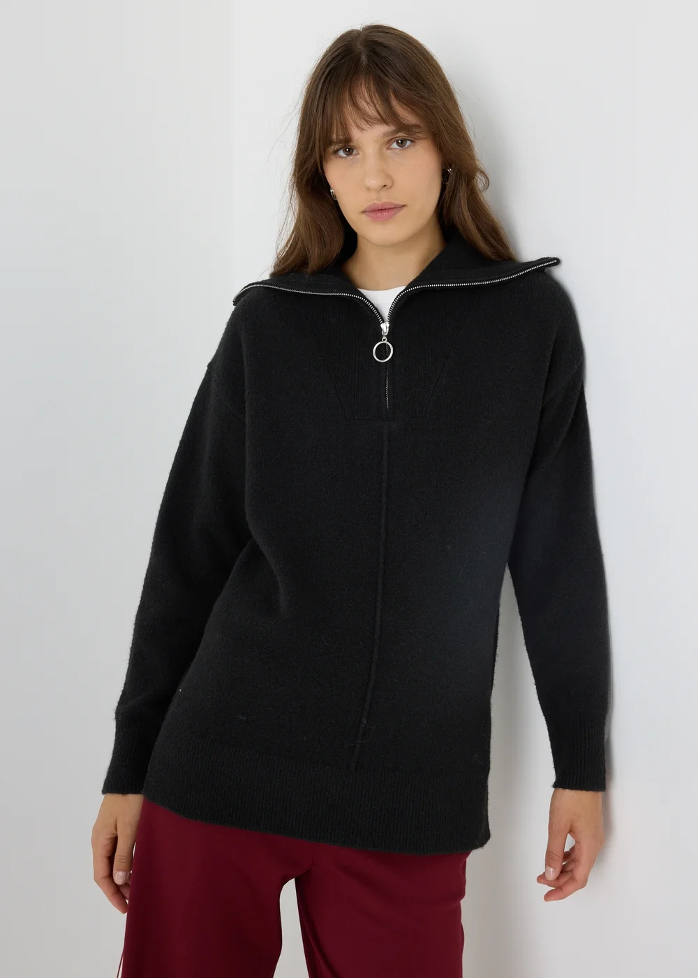 Black Knitted Half Zip Jumper - XS Image 1