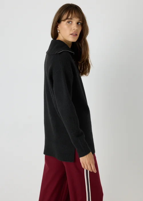 Black Knitted Half Zip Jumper - XS Image 2