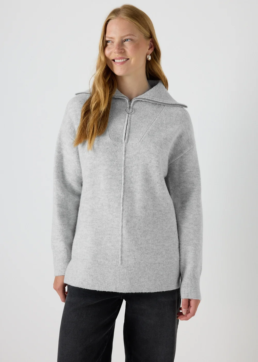 Grey Knitted Half Zip Jumper - XS Image 1