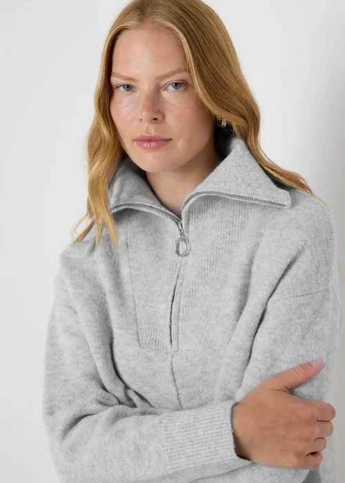 Grey Knitted Half Zip Jumper - XS Image 3