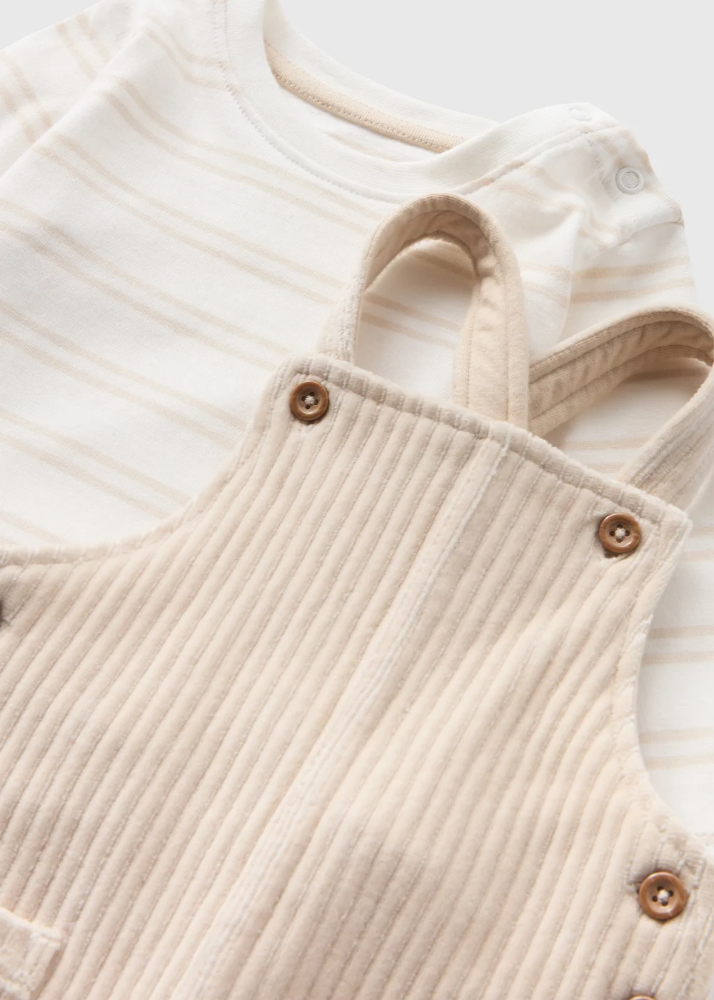 Baby Beige Cord Top & Dungaree Set (Newborn-23mths) - Age 0 - 3 Months Image 2