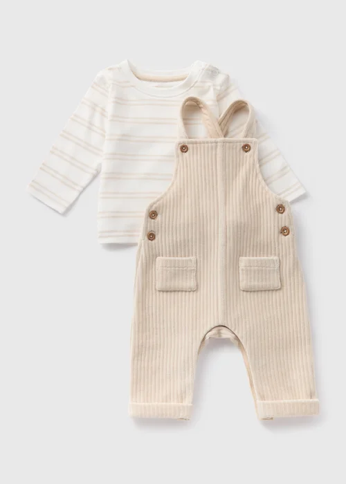 Baby Beige Cord Top & Dungaree Set (Newborn-23mths) - Age 0 - 3 Months Image 1