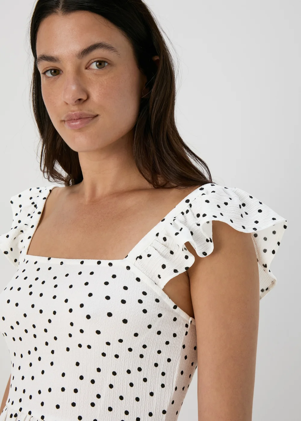 White Spot Print Ruffle Strap Cami Top - 8 Image 3