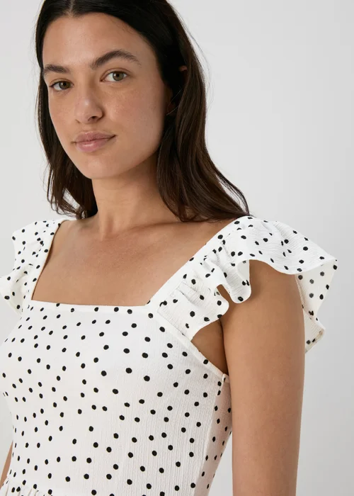 White Spot Print Ruffle Strap Cami Top - 8 Image 3