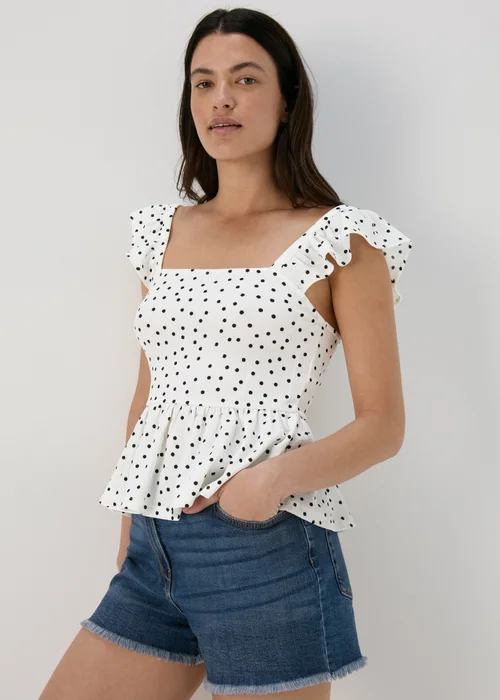 White Spot Print Ruffle Strap Cami Top - 8 Image 1