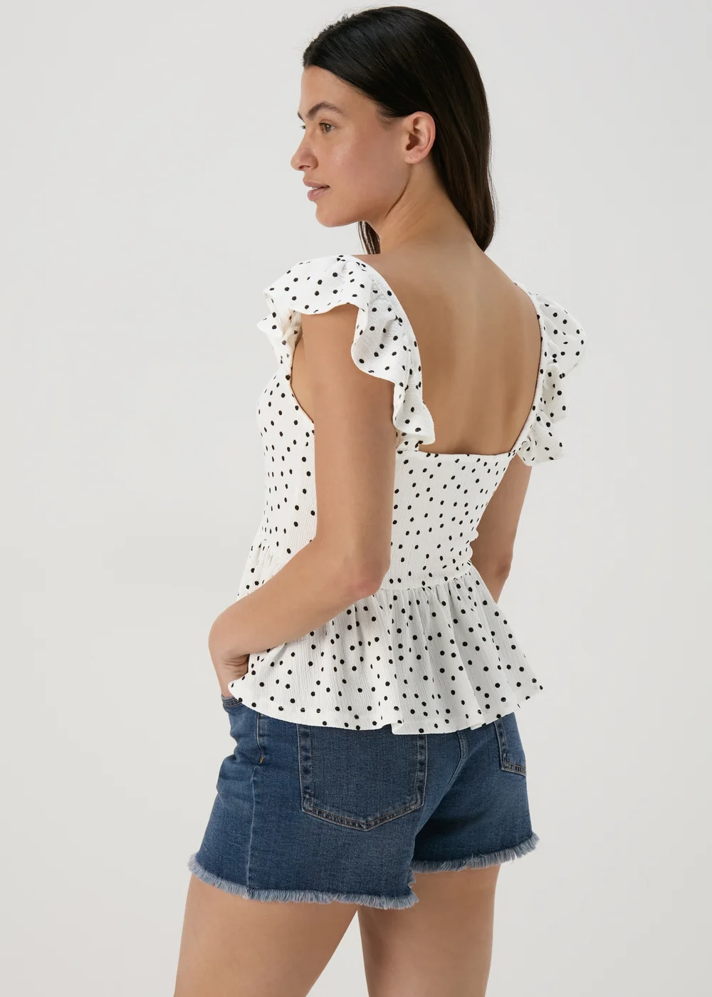 White Spot Print Ruffle Strap Cami Top - 8 Image 2