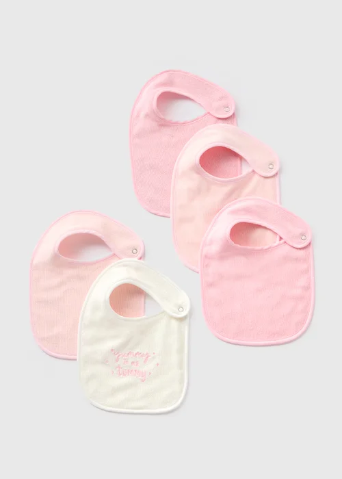5 Pack Baby Pink Bibs - One Size Image 1