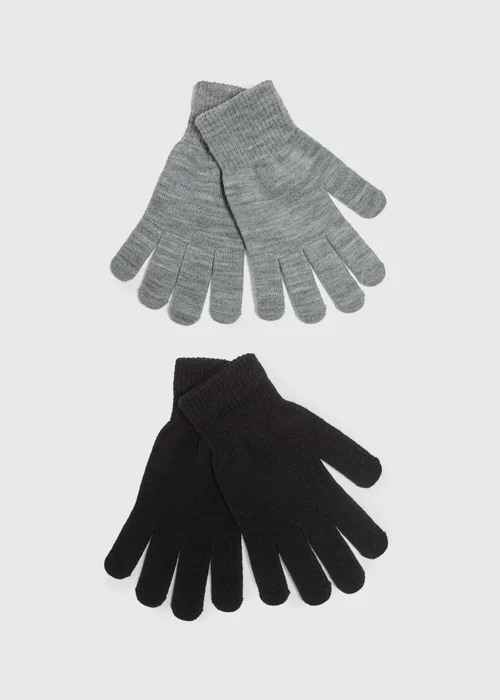 2 Pack Black & Grey Gloves - One Size Image 1