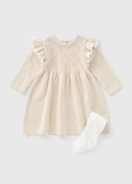 Baby Ecru Knitted Dress & Tights Set (Newborn-23mths) - 0-3 months Image 1