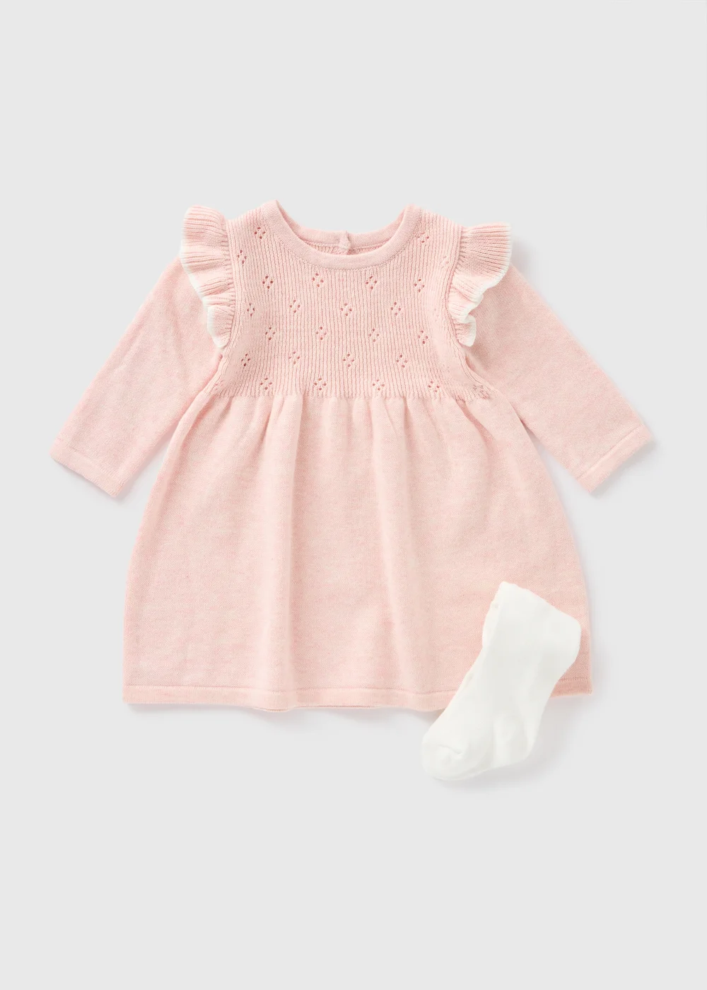Baby Pink Knitted Dress & Tights Set (Newborn-23mths) - 0-3 months Image 1