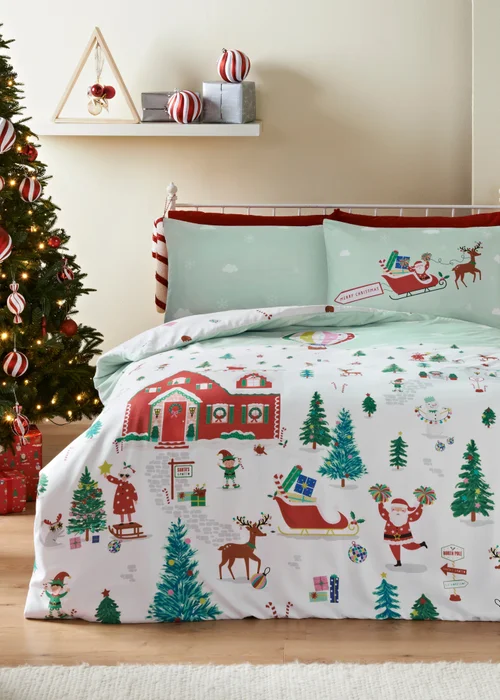 Joyful Christmas Print Duvet Set - Single Image 1