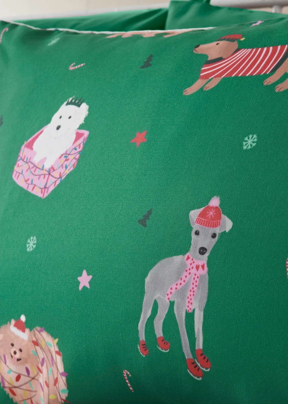 Joyful Green Christmas Dog Print Duvet Set - Single Image 2