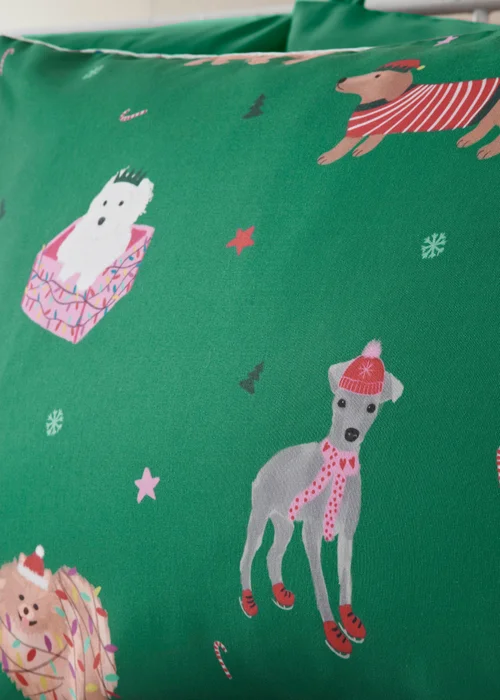 Joyful Green Christmas Dog Print Duvet Set - Single Image 2