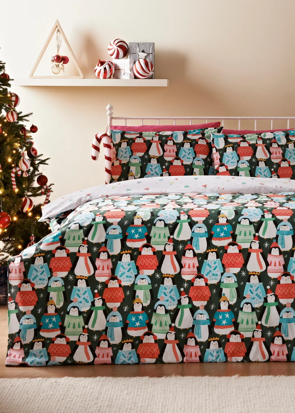 Joyful Multicoloured Penguin Duvet Set - Single Image 1