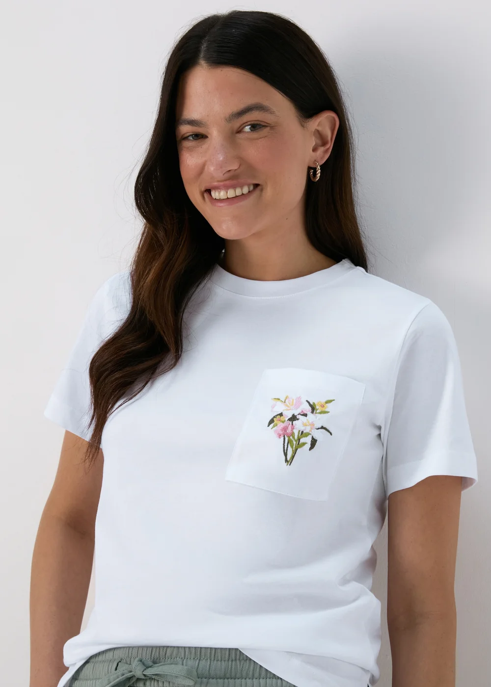White Embroidered Pocket T-Shirt - 8 Image 3