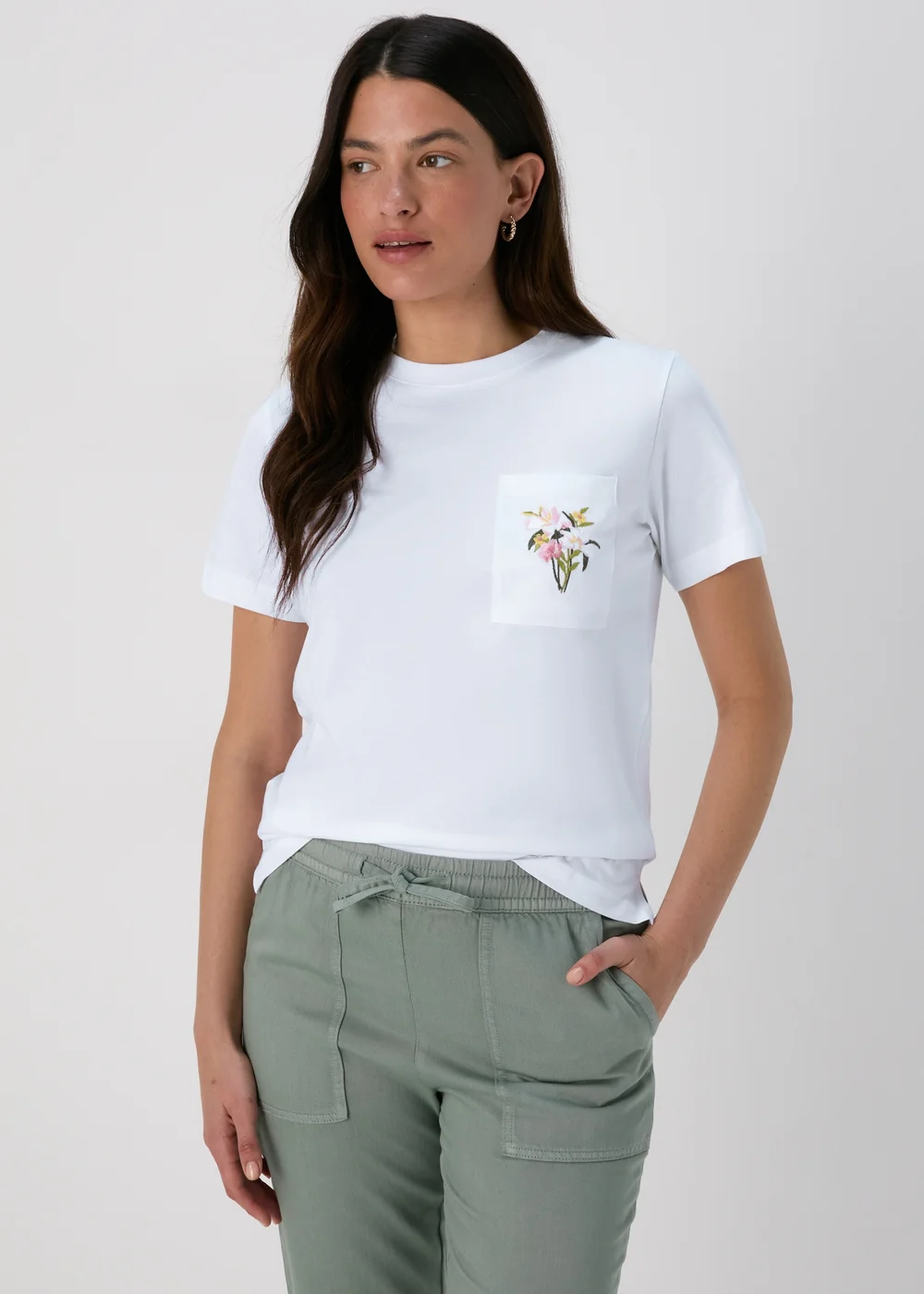 White Embroidered Pocket T-Shirt - 8 Image 1