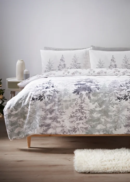Wondrous Grey Frosted Tree Print Duvet Set - Single Image 1