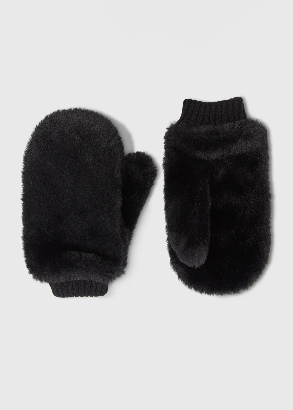 Girls Black Faux Fur Mittens (3-13yrs) - Age 3 - 6 Years Image 1
