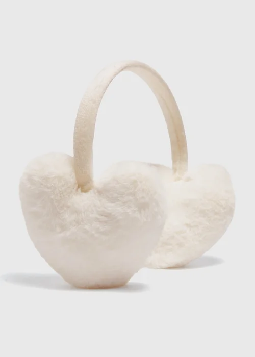 Girls Cream Heart Earmuffs - One Size Image 1