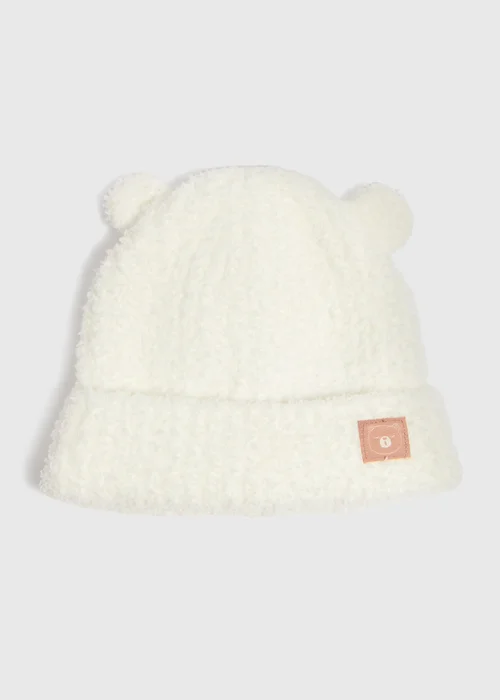 Baby Cream Fluffy Bear Beanie (Newborn-24mths) - Age 0 - 3 Months Image 1