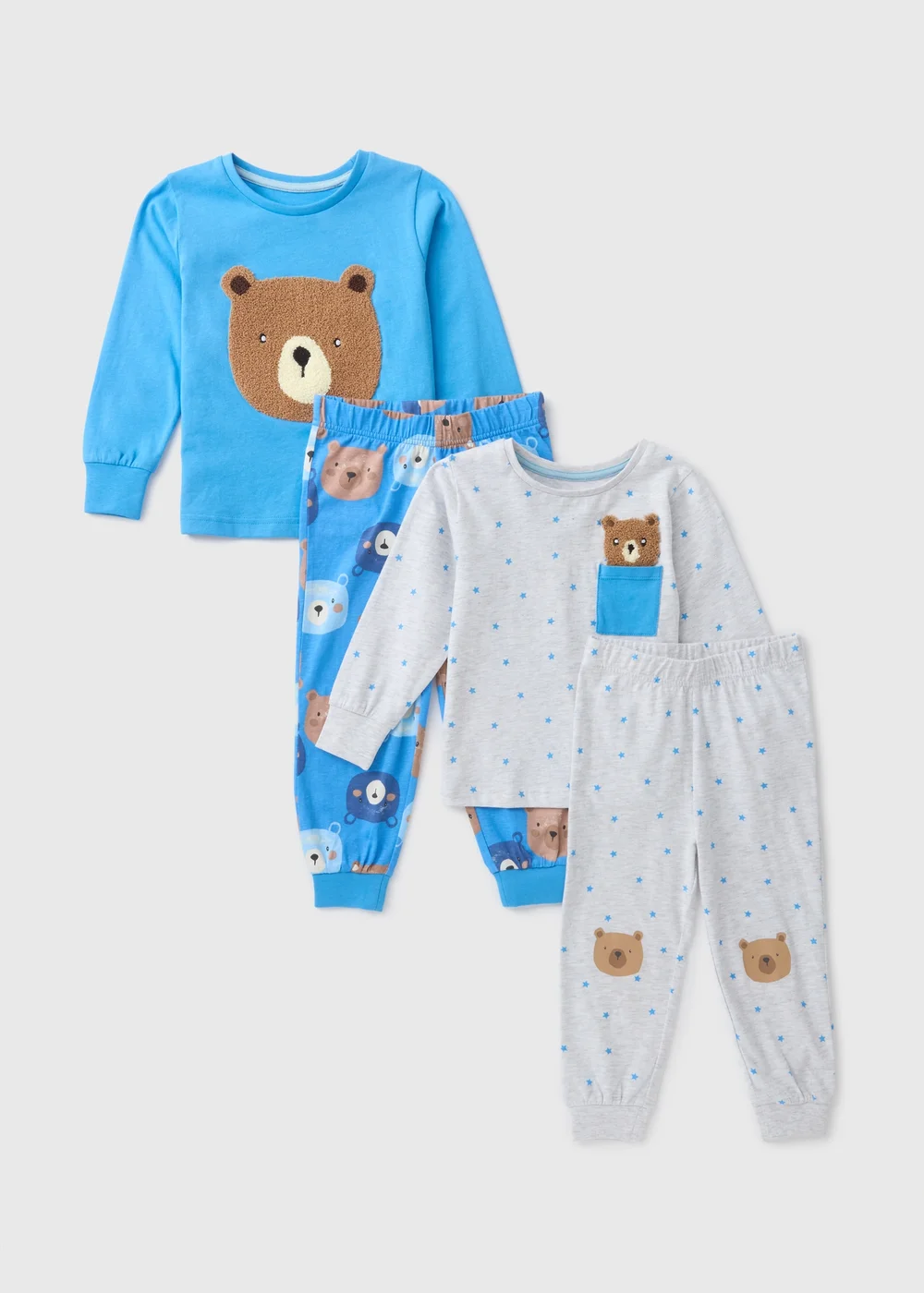 2 Pack Boys Blue Bear Pyjama Set (1-7yrs) - Age 2 - 3 Years Image 1