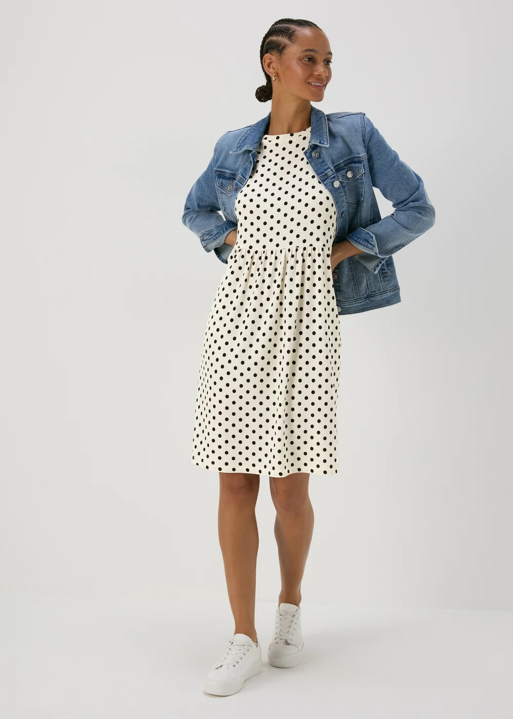 White Spot Print Textured Mini Dress - 8 Image 4