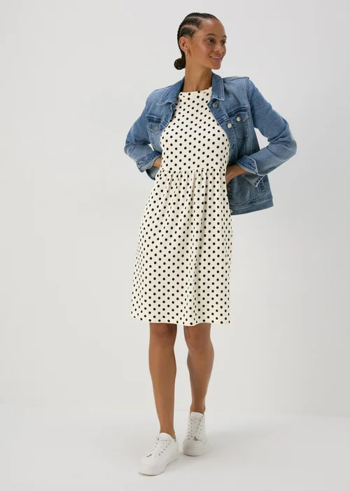 White Spot Print Textured Mini Dress - 8 Image 4