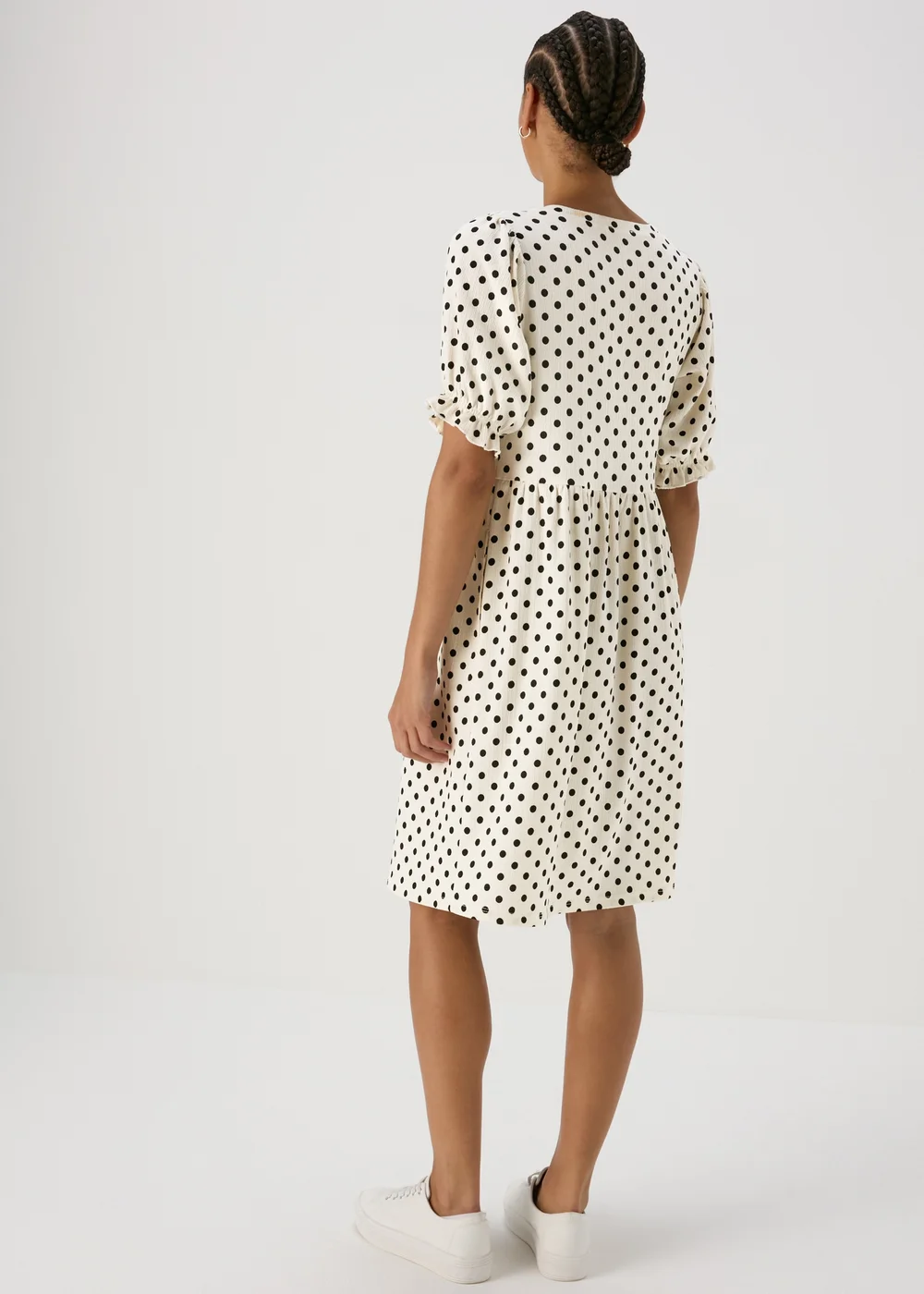 White Spot Print Textured Mini Dress - 8 Image 2