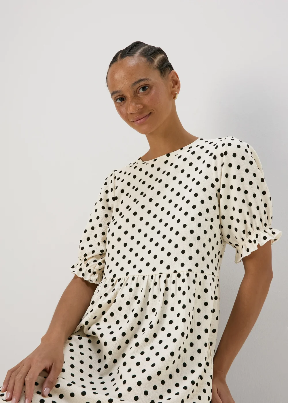White Spot Print Textured Mini Dress - 8 Image 3