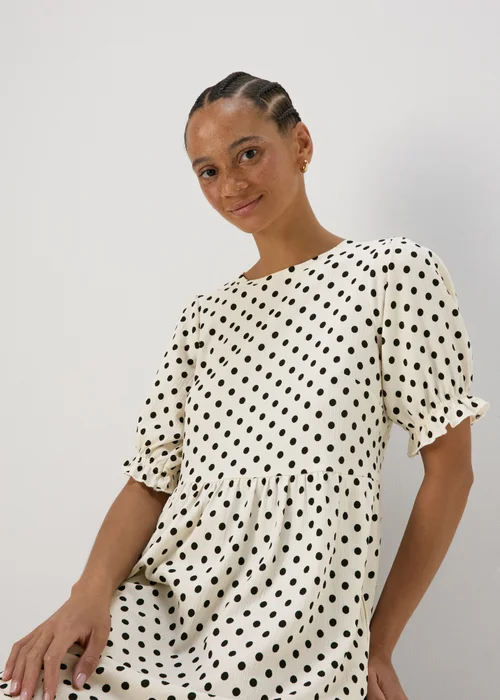 White Spot Print Textured Mini Dress - 8 Image 3